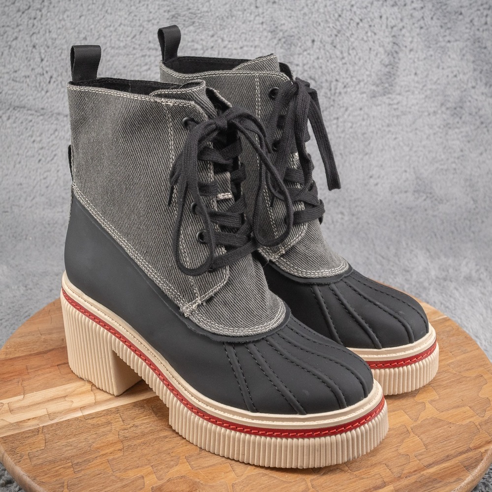 AEROSOLES 7.5 Stellar Black/Tan Lace Up Lug Boots Leather Utility Casual Comfort